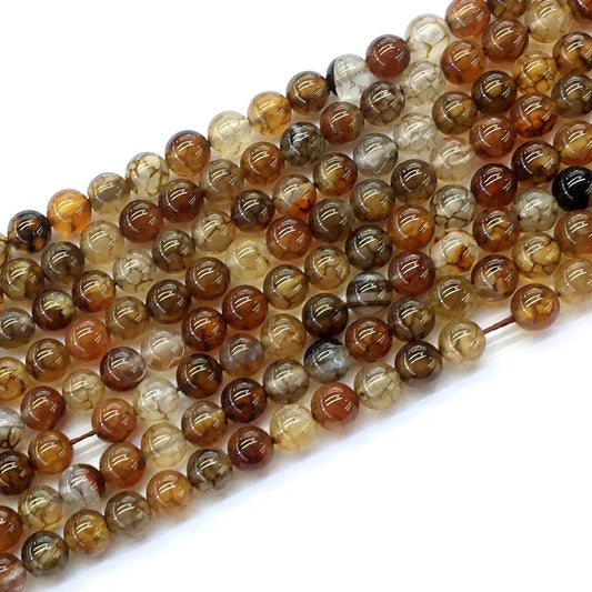 CAG144 Dragon Vein Agate Beads Smooth Round 6mm 15.5" Strand