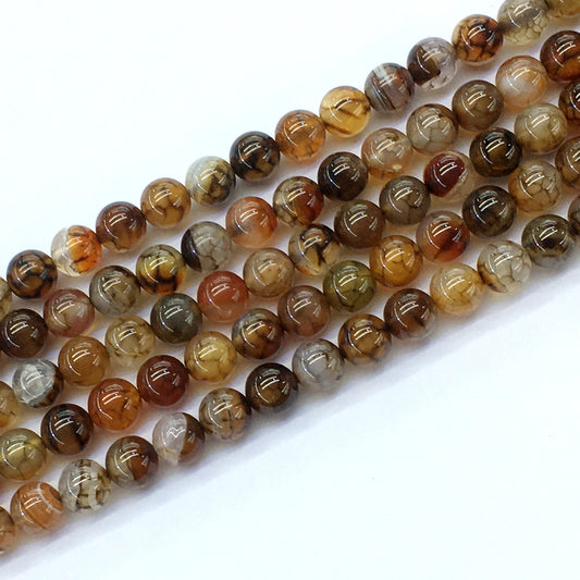 CAG145 Dragon Vein Agate Beads Smooth Round 8mm 15.5" Strand