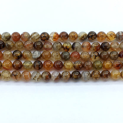 CAG145 Dragon Vein Agate Beads Smooth Round 8mm 15.5" Strand