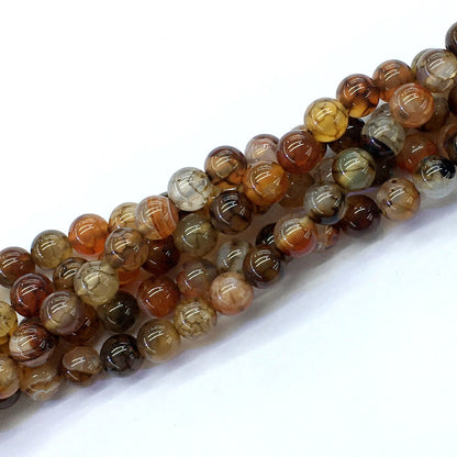 CAG145 Dragon Vein Agate Beads Smooth Round 8mm 15.5" Strand