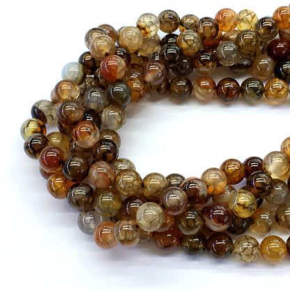 CAG145 Dragon Vein Agate Beads Smooth Round 8mm 15.5" Strand