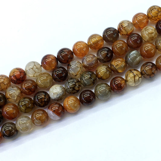 CAG146 Dragon Vein Agate Beads Smooth Round 10mm 15.5" Strand