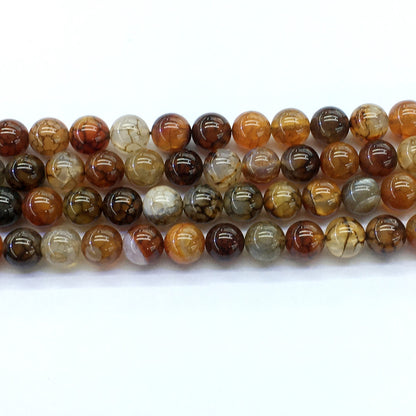 CAG146 Dragon Vein Agate Beads Smooth Round 10mm 15.5" Strand