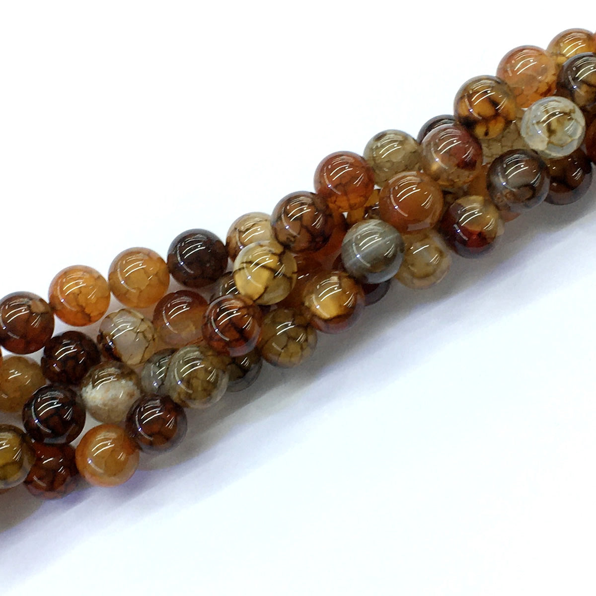 CAG146 Dragon Vein Agate Beads Smooth Round 10mm 15.5" Strand