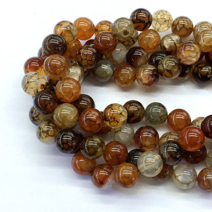 CAG146 Dragon Vein Agate Beads Smooth Round 10mm 15.5" Strand