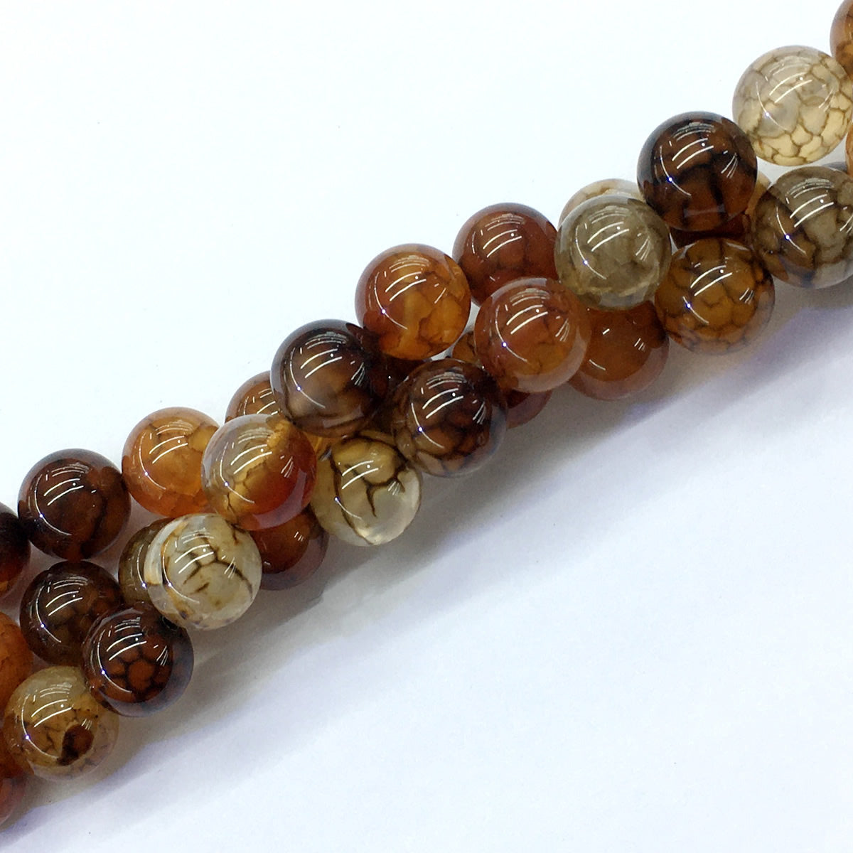 CAG147 Dragon Vein Agate Beads Smooth Round 12mm 15.5" Strand