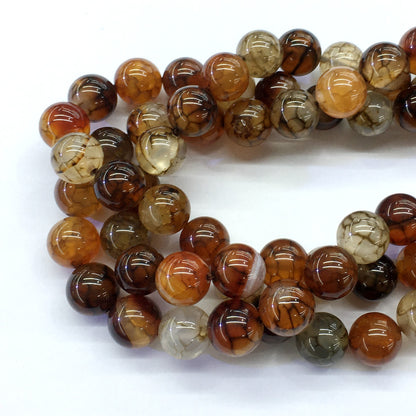 CAG147 Dragon Vein Agate Beads Smooth Round 12mm 15.5" Strand