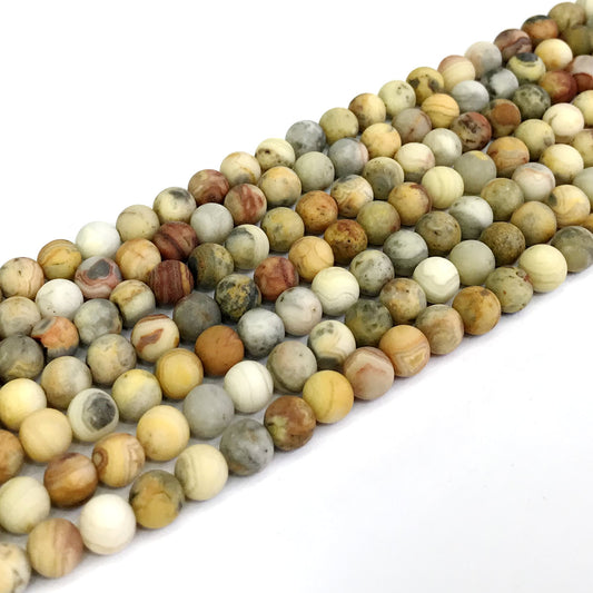 CAG159 Yellow Crazy Lace Agate Beads Matte Round 6mm 15" Strand