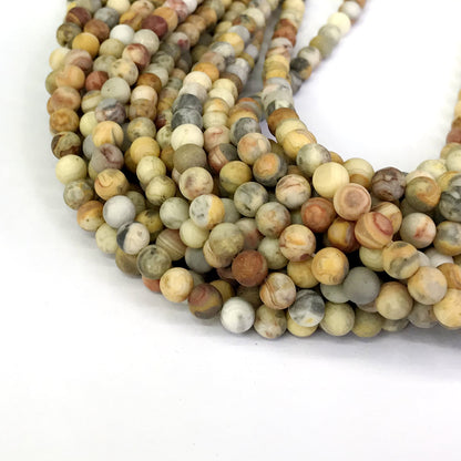 CAG159 Yellow Crazy Lace Agate Beads Matte Round 6mm 15" Strand