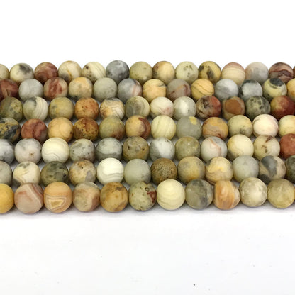 CAG160 Yellow Crazy Lace Agate Beads Matte Round 8mm 15" Strand