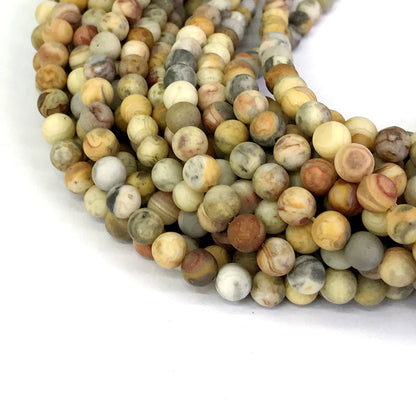 CAG160 Yellow Crazy Lace Agate Beads Matte Round 8mm 15" Strand