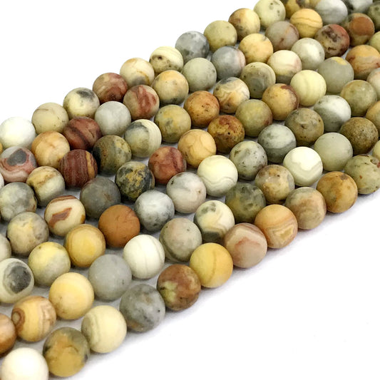 CAG161 Yellow Crazy Lace Agate Beads Matte Round 10mm 15" Strand