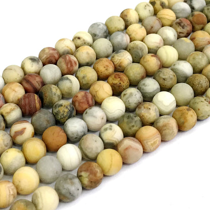 CAG162 Yellow Crazy Lace Agate Beads Matte Round 12mm 15" Strand