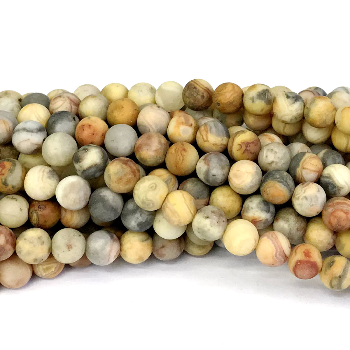 CAG162 Yellow Crazy Lace Agate Beads Matte Round 12mm 15" Strand