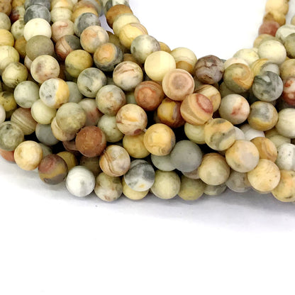 CAG162 Yellow Crazy Lace Agate Beads Matte Round 12mm 15" Strand