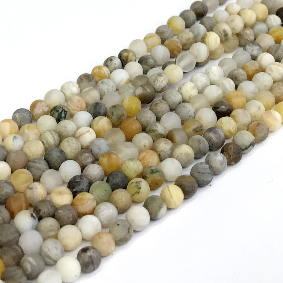 CAG166 Bamboo Leaf Agate Beads Matte Round 4mm 15" Strand