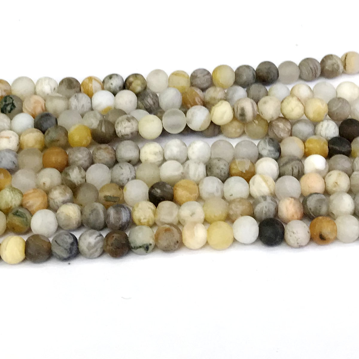 CAG166 Bamboo Leaf Agate Beads Matte Round 4mm 15" Strand