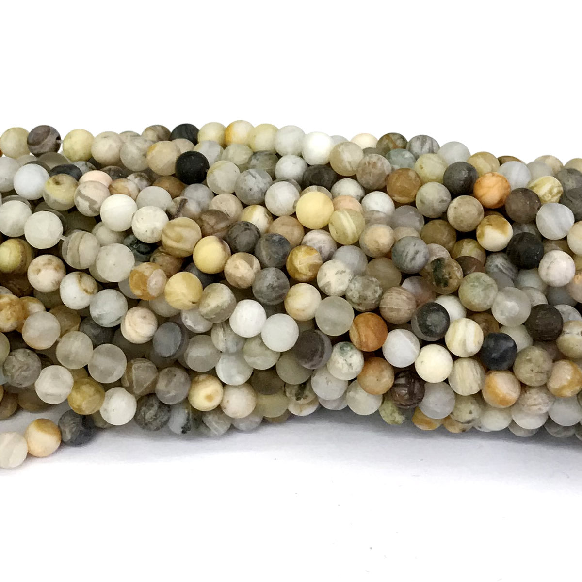 CAG166 Bamboo Leaf Agate Beads Matte Round 4mm 15" Strand