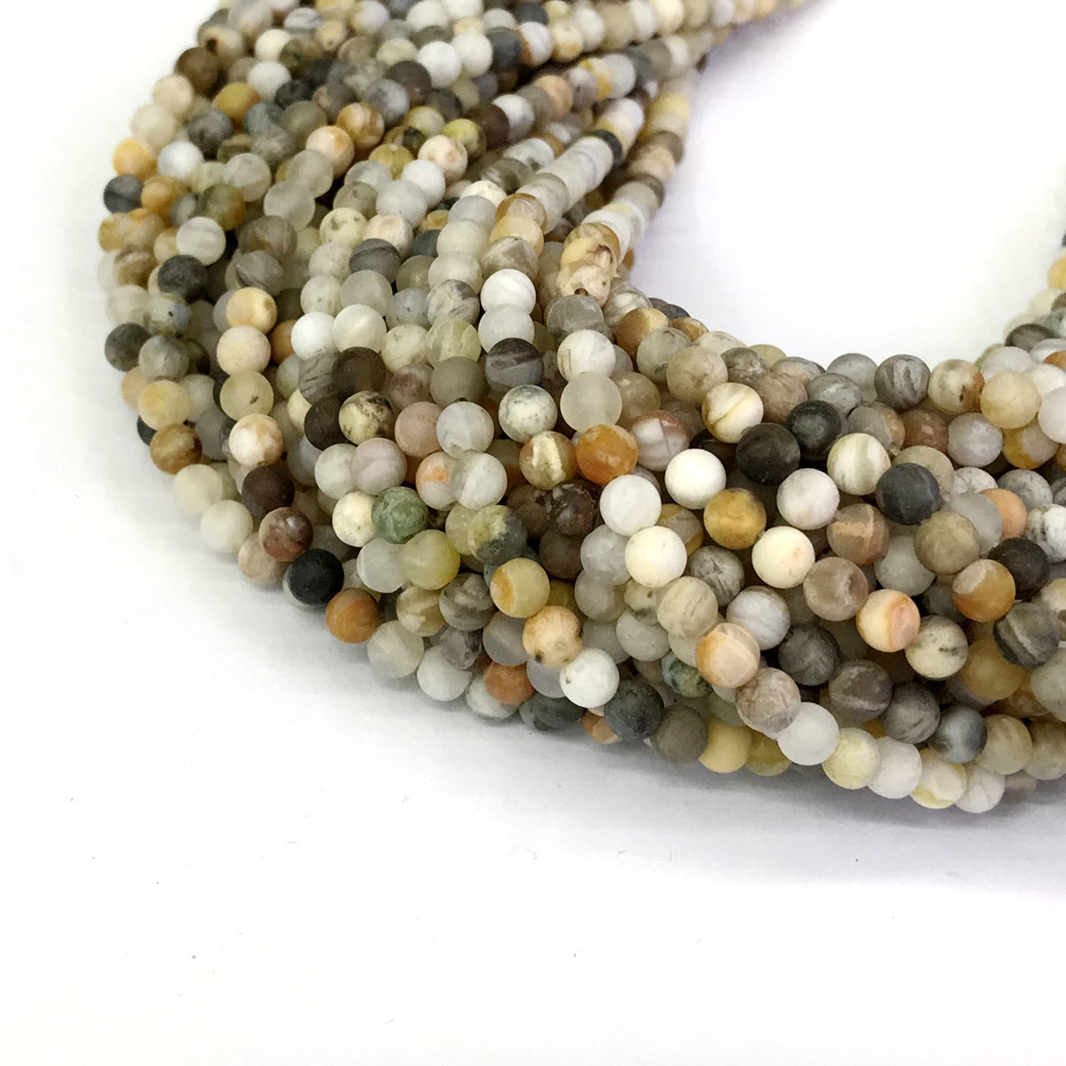 CAG166 Bamboo Leaf Agate Beads Matte Round 4mm 15" Strand