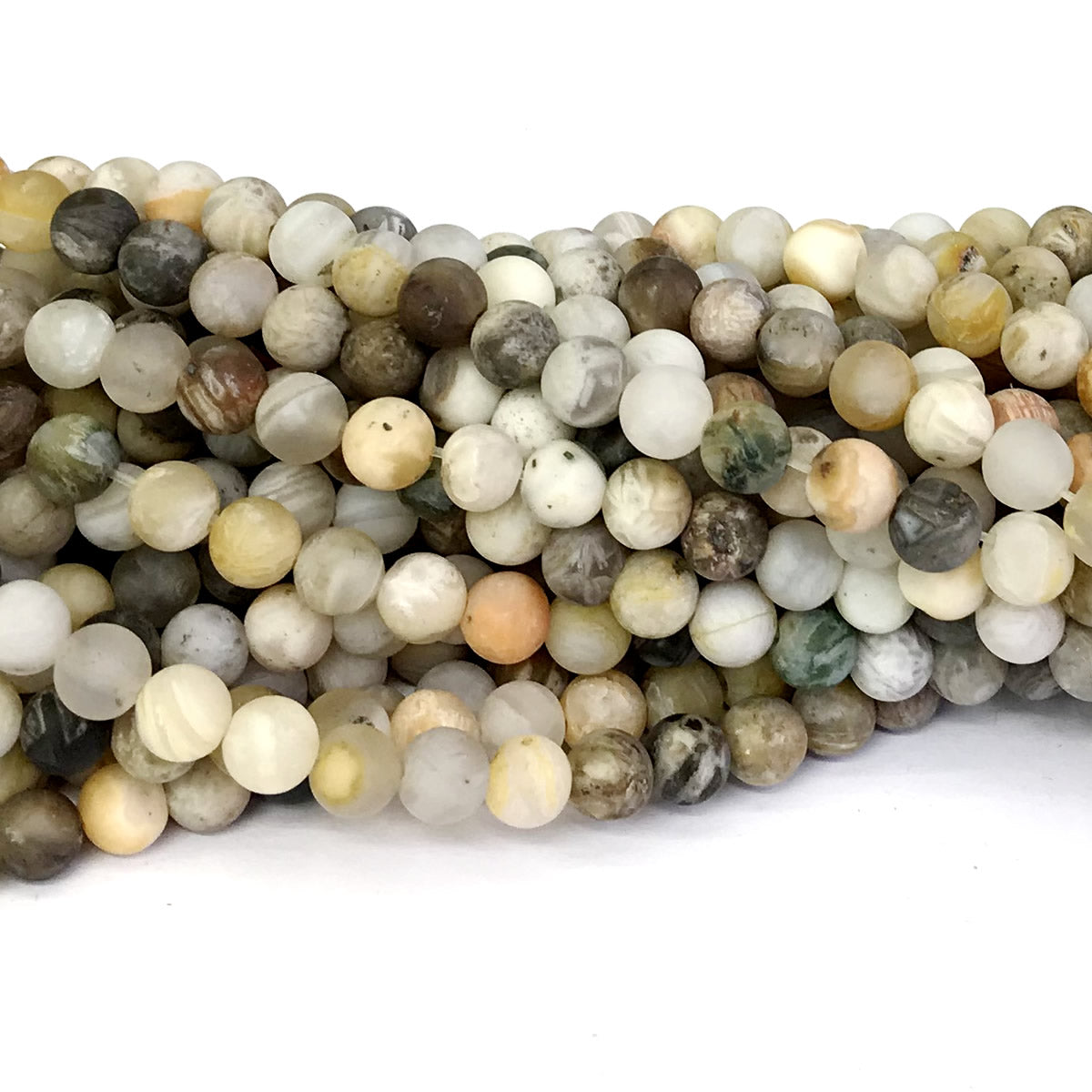 CAG167 Bamboo Leaf Agate Beads Matte Round 6mm 15" Strand