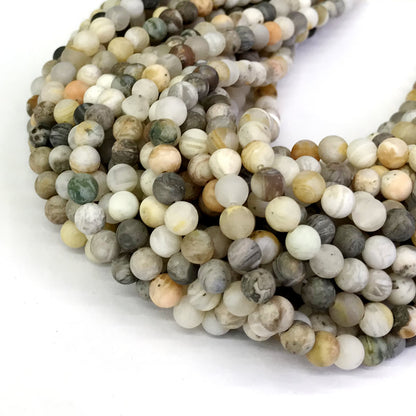 CAG167 Bamboo Leaf Agate Beads Matte Round 6mm 15" Strand