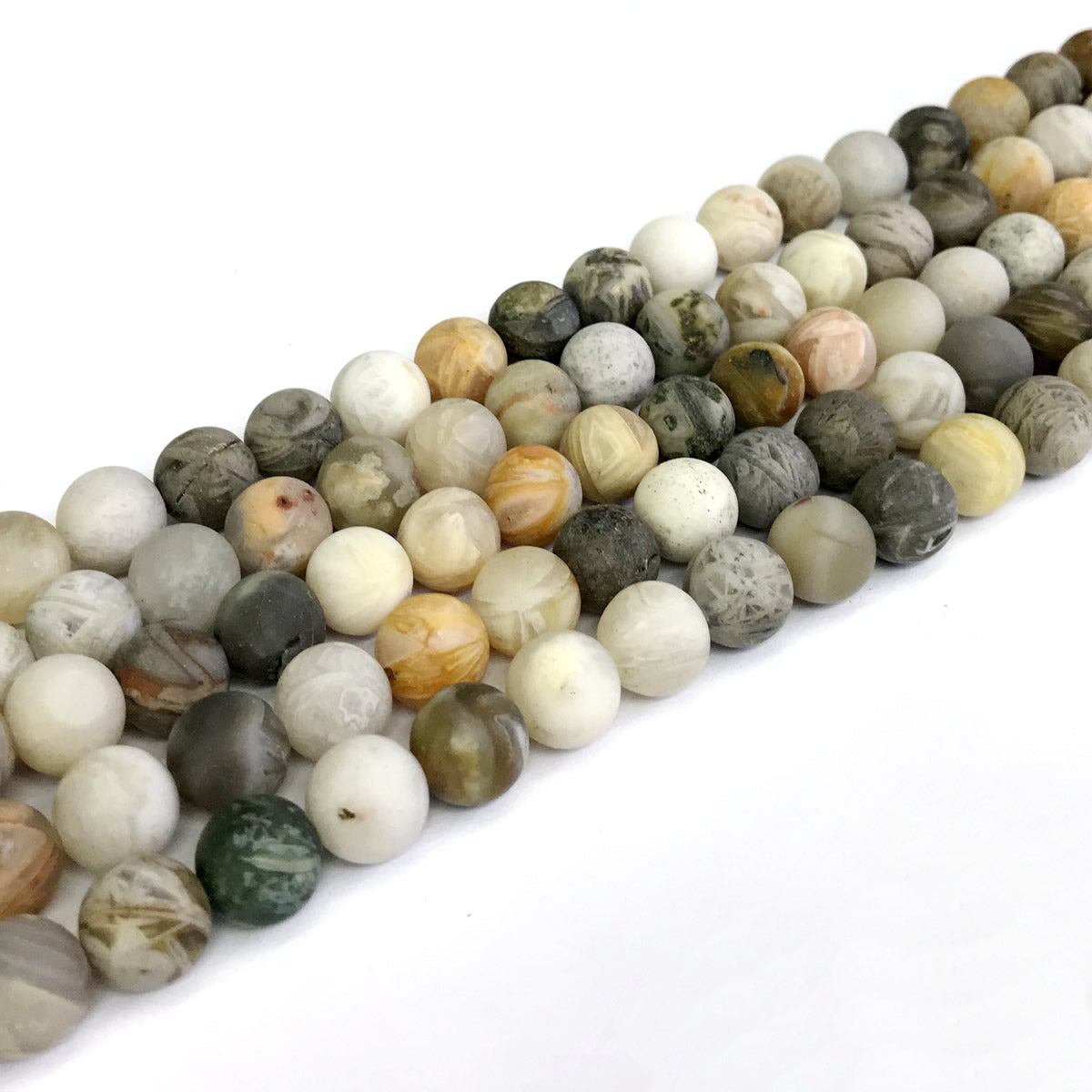 CAG168 Bamboo Leaf Agate Beads Matte Round 8mm 15" Strand