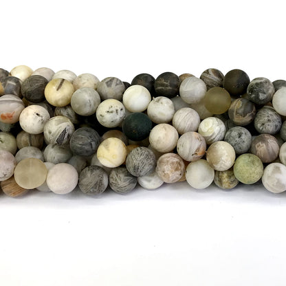 CAG168 Bamboo Leaf Agate Beads Matte Round 8mm 15" Strand