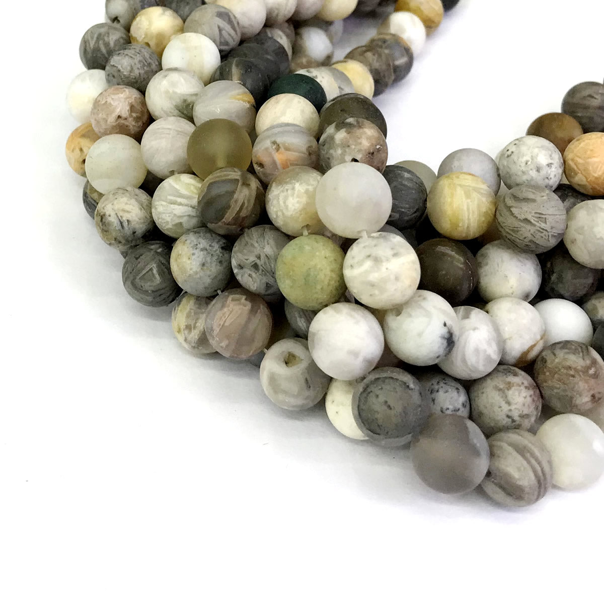 CAG168 Bamboo Leaf Agate Beads Matte Round 8mm 15" Strand