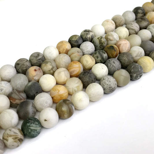 CAG169 Bamboo Leaf Agate Beads Matte Round 10mm 15" Strand