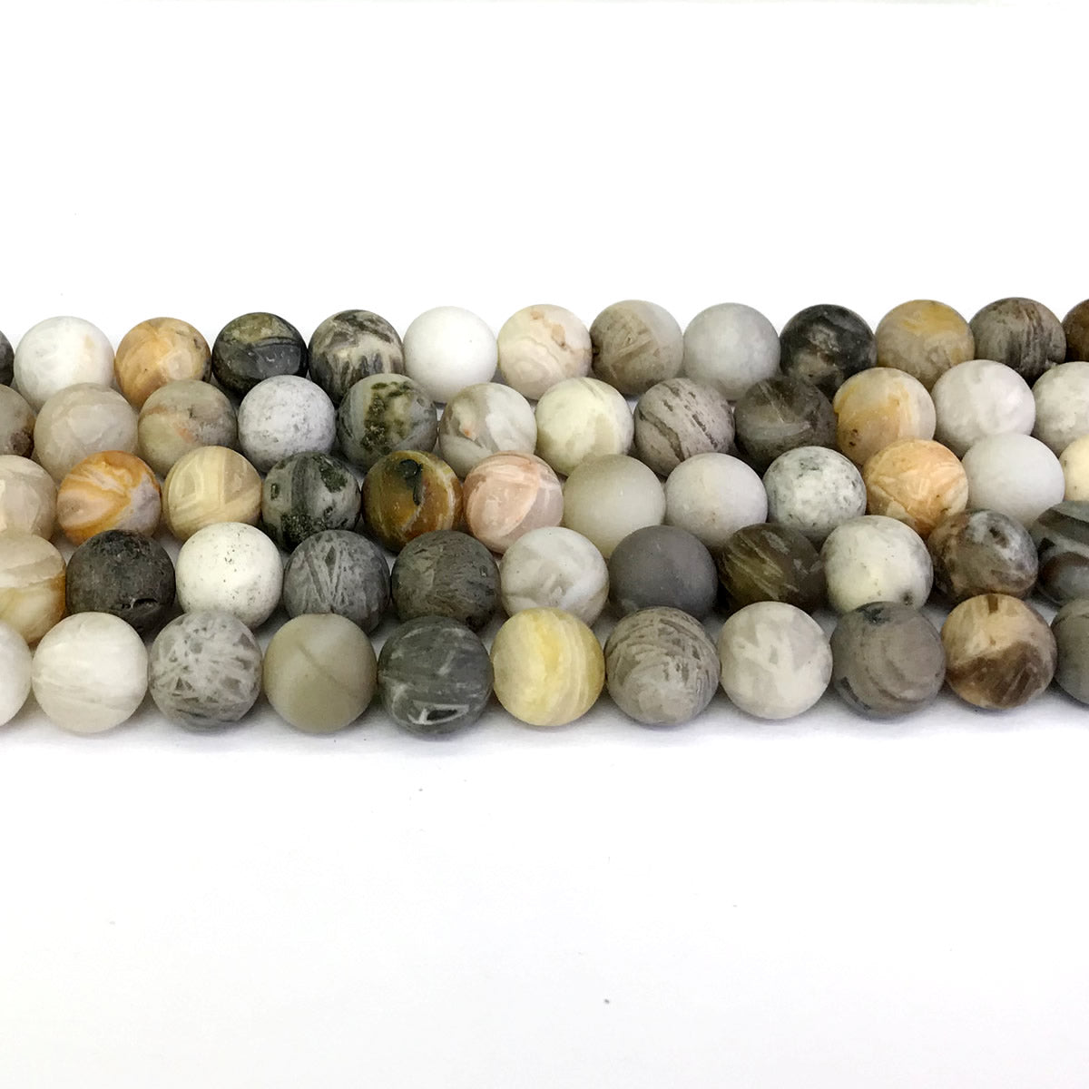 CAG169 Bamboo Leaf Agate Beads Matte Round 10mm 15" Strand