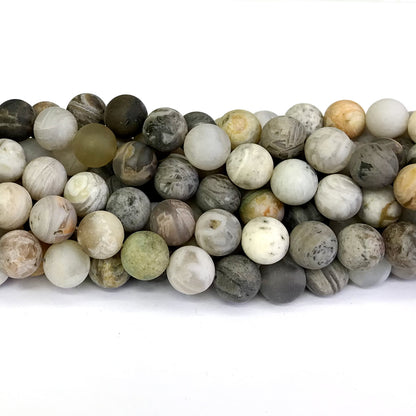 CAG169 Bamboo Leaf Agate Beads Matte Round 10mm 15" Strand