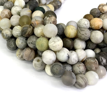 CAG169 Bamboo Leaf Agate Beads Matte Round 10mm 15" Strand