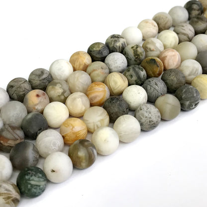 CAG170 Bamboo Leaf Agate Beads Matte Round 12mm 15" Strand