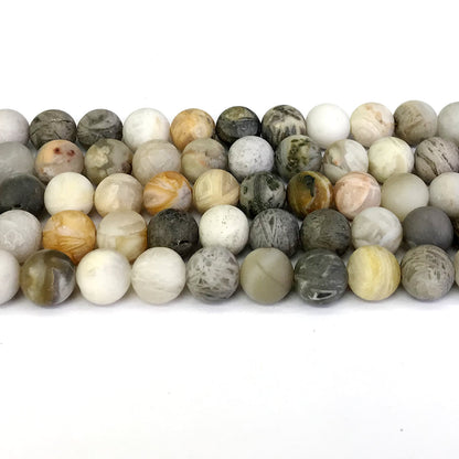 CAG170 Bamboo Leaf Agate Beads Matte Round 12mm 15" Strand