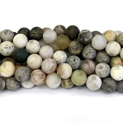 CAG170 Bamboo Leaf Agate Beads Matte Round 12mm 15" Strand