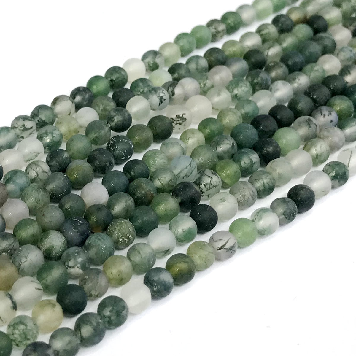 CAG174 Moss Agate Beads Matte Round 4mm 15" Strand