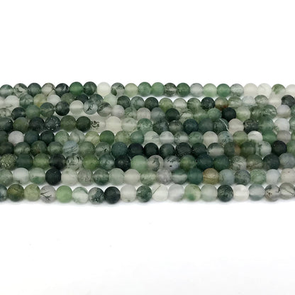 CAG174 Moss Agate Beads Matte Round 4mm 15" Strand