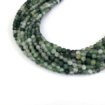 CAG174 Moss Agate Beads Matte Round 4mm 15" Strand