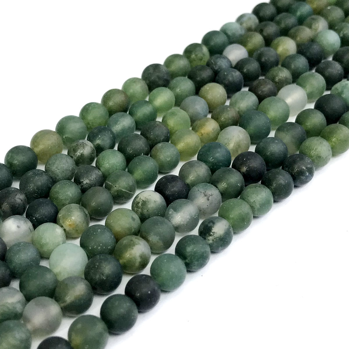 CAG175 Moss Agate Beads Matte Round 6mm 15" Strand