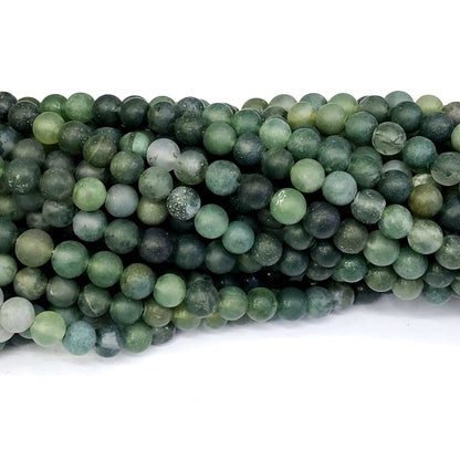 CAG175 Moss Agate Beads Matte Round 6mm 15" Strand