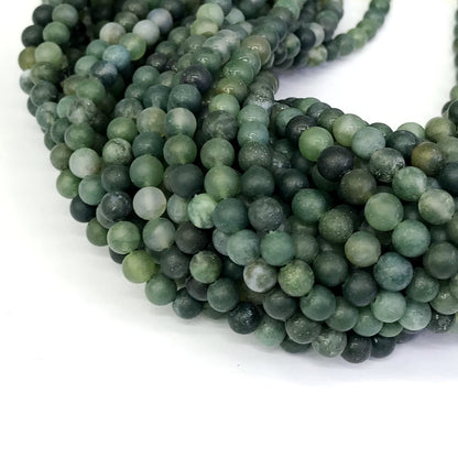 CAG175 Moss Agate Beads Matte Round 6mm 15" Strand