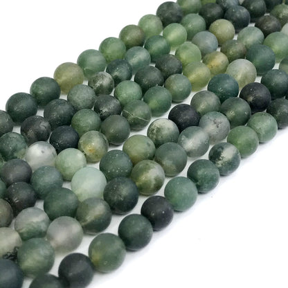 CAG176 Moss Agate Beads Matte Round 8mm 15" Strand