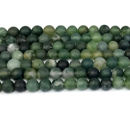 CAG176 Moss Agate Beads Matte Round 8mm 15" Strand