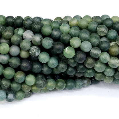 CAG176 Moss Agate Beads Matte Round 8mm 15" Strand