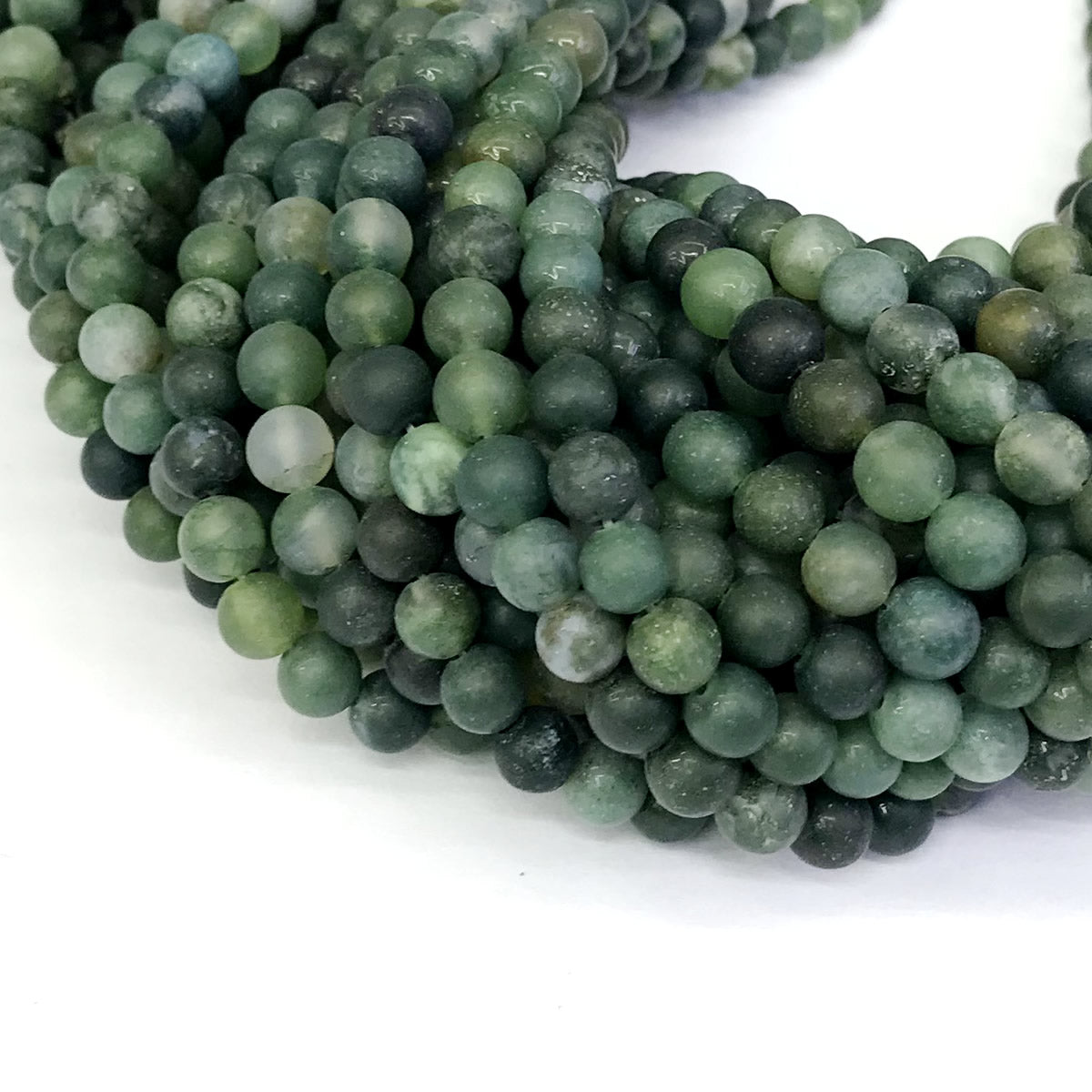 CAG176 Moss Agate Beads Matte Round 8mm 15" Strand