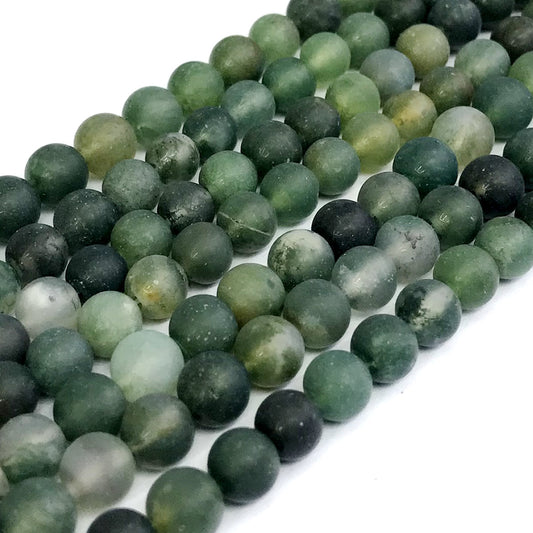 CAG177 Moss Agate Beads Matte Round 10mm 15" Strand