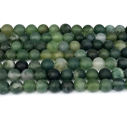 CAG177 Moss Agate Beads Matte Round 10mm 15" Strand