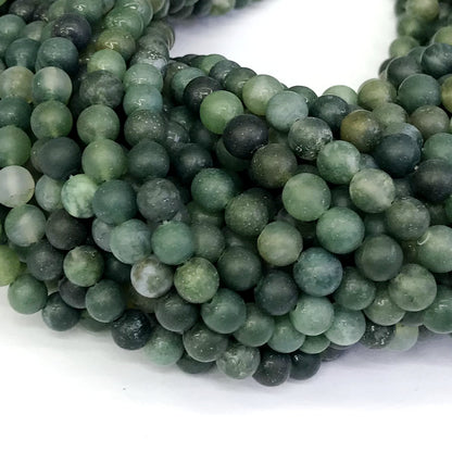 CAG177 Moss Agate Beads Matte Round 10mm 15" Strand