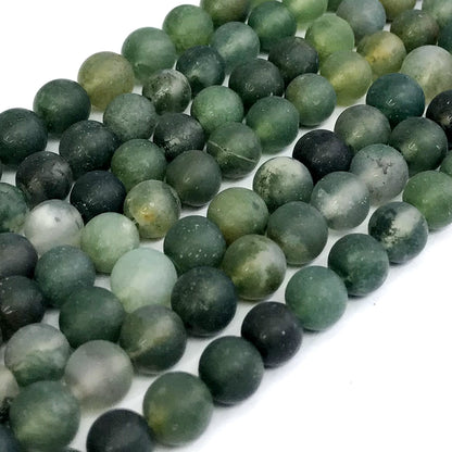 CAG178 Moss Agate Beads Matte Round 12mm 15" Strand