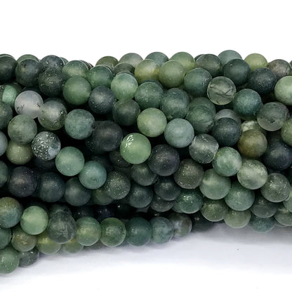 CAG178 Moss Agate Beads Matte Round 12mm 15" Strand